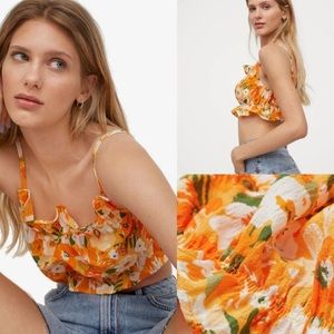 H&M Orange Floral Sleeveless Crop top Medium